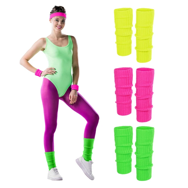 80er Jahre Beinwärmer Damen - 3 Paar Neon Strick Stulpen Retro