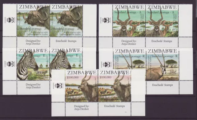 Zimbabwe 2007 SAPOA National Animals Imprints Enschedé, MNH (Zebra, Buffalo)