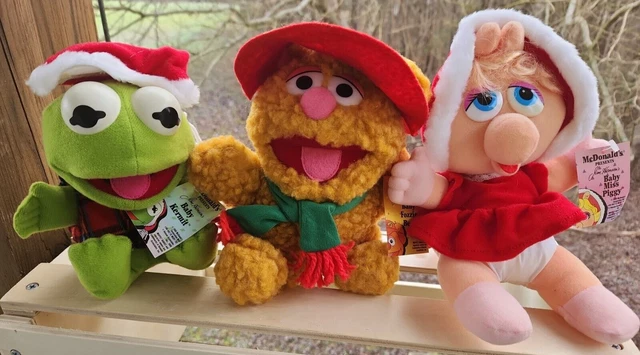 1988 McDonalds Jim Henson Muppet Babies Plush Set Kermit Miss Piggy & Fozzie NWT