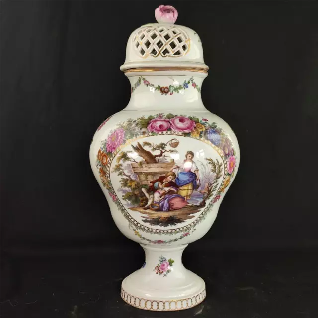 ANTIQUE 19TH CENTURY DRESDEN HELENA WOLFSOHN STUDIO POT POURRI VASE 33cm tall