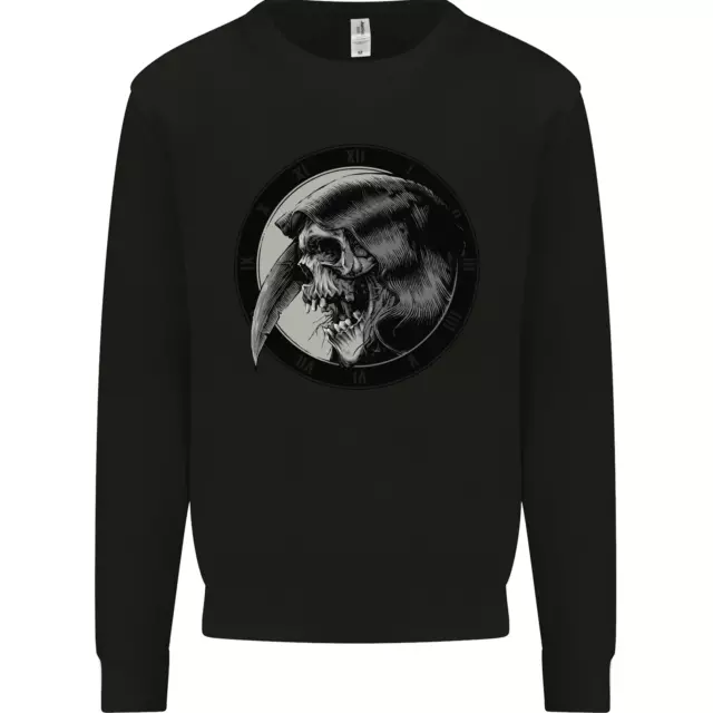 Grim Reaper Clock Skull Biker Gothic Demon Mens Sweatshirt Jumper
