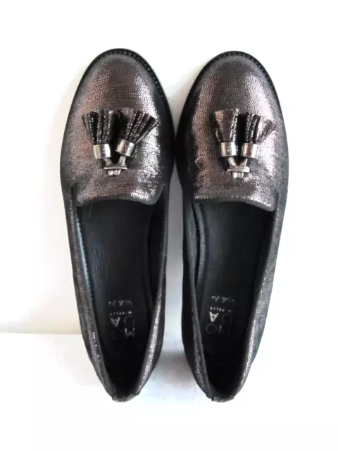 MODA IN PELLE Womens Flat Shoes 5 Black Silver Leather Bow Round Slip On Eur 38 14.99 PicClick UK