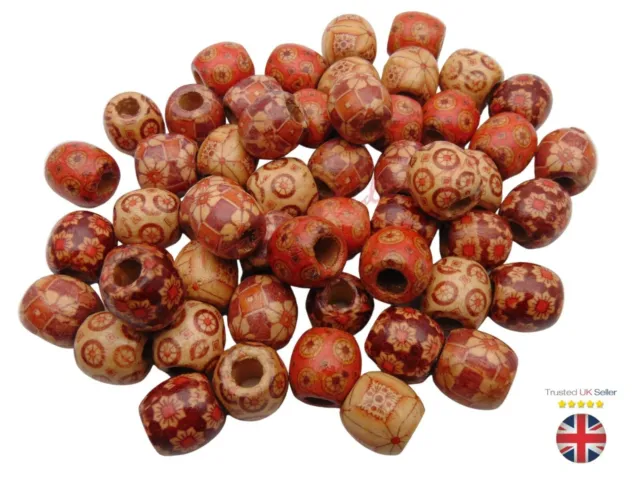 Mixed Painted Wooden Drum Beads 17mm Beads Jewellery Ethnic Craft Tribal UK