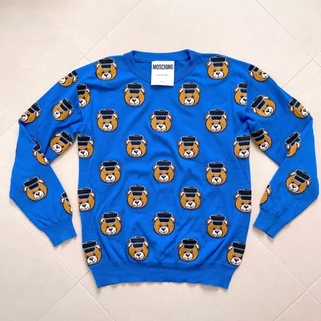 Moschino Couture! Milano Teddy Bear Knit Blue Sweater - Size S