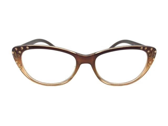 Fleur de Lis Cateye Reading Glasses Gold Crystals 1.75 Strength Readers