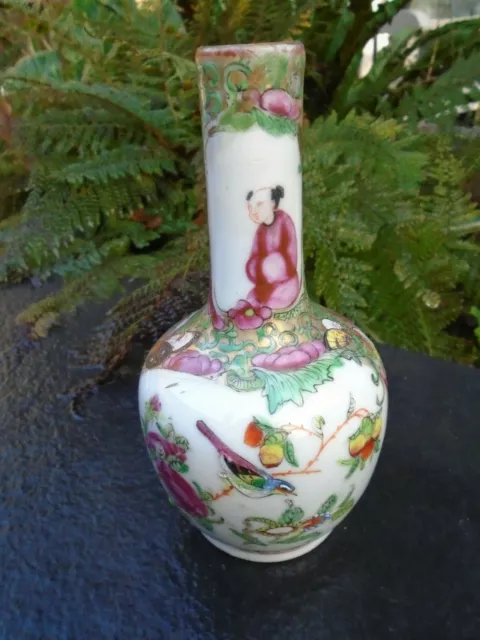 Chinese Cantonese hand painted small vase with figures and bright colours