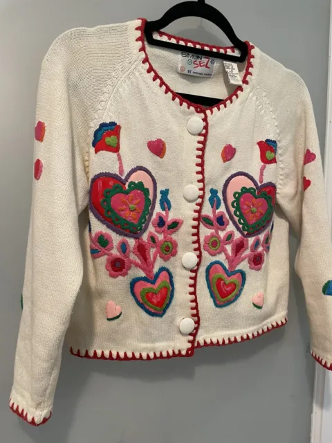 Vtg Michael Simon Kids cardigan sweater With Hearts 10