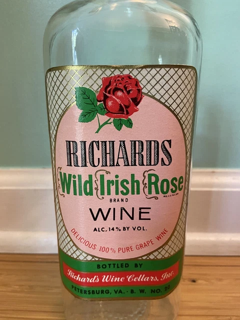 Vintage Richards Wild Irish Rose Wine Clear Bottle Circa 1950's/1960's