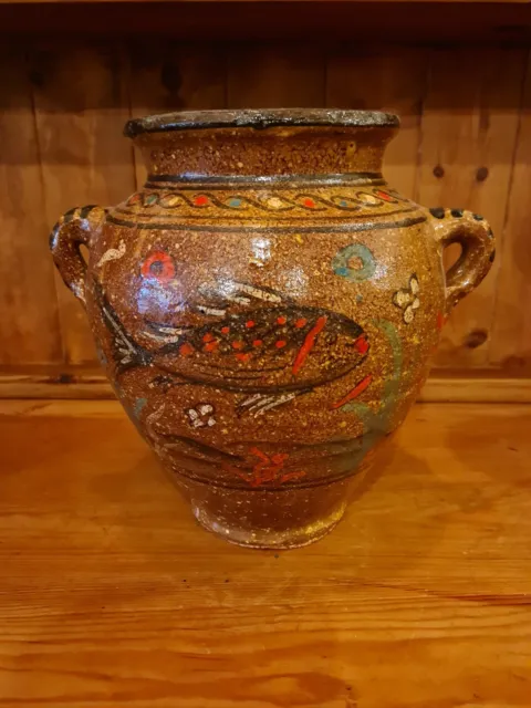 Vintage Decorative Tunisian Painted And Glazed Terracotta Olive / Food Pot 2