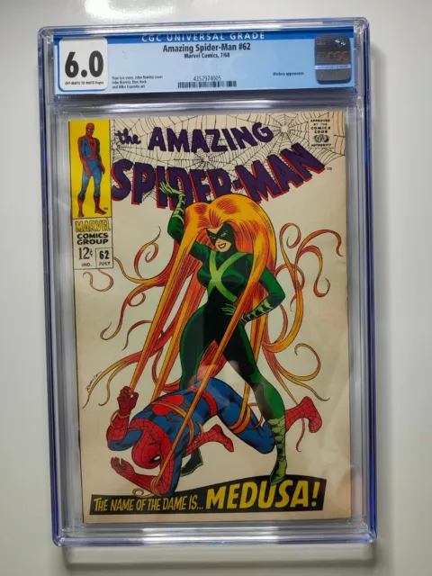 Amazing Spider-Man #62 CGC 6.0 OW/W Medusa Solo Appearance Marvel Comics 1968