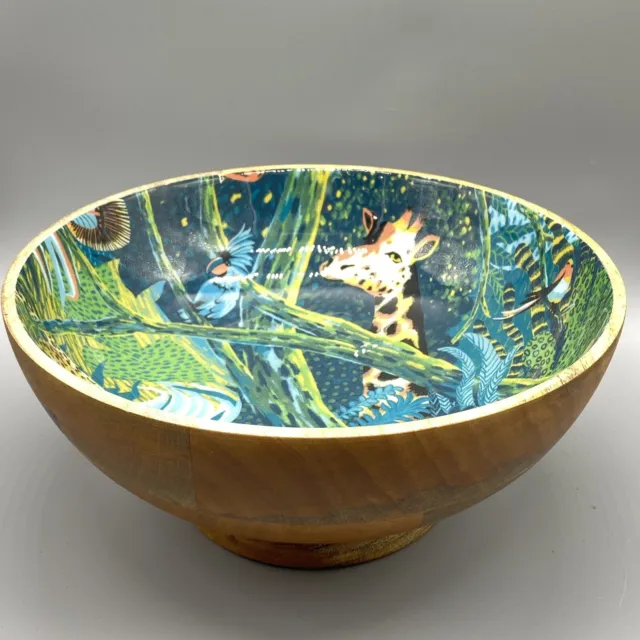 Opal House Mango Wood Footed Bowl Lacquered Resin Interior Jungle Scene India