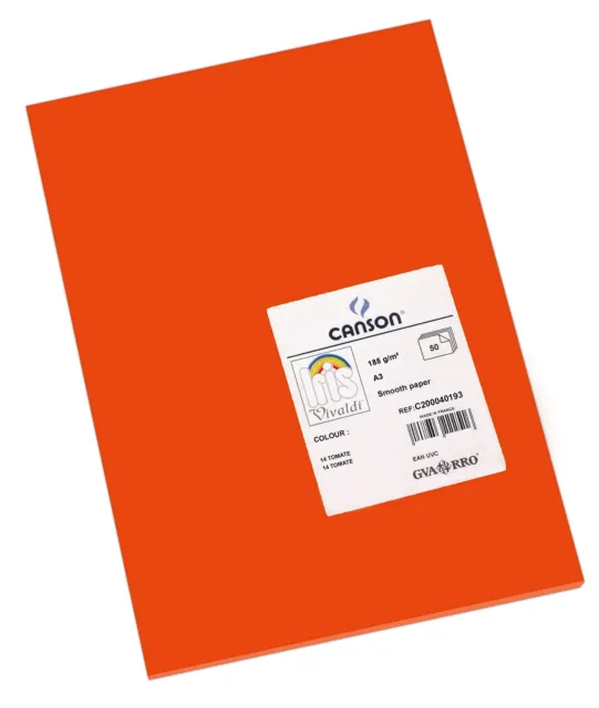 Canson Iris Vivaldi A3 185 GSM Smooth Colour Paper - Tomato (Pack of 50 Sheets)