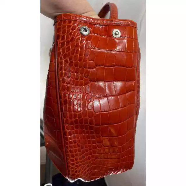Longchamp Terracotta Roseau Croc Embossed Leather Toggle Top Handle Tote Purse 5