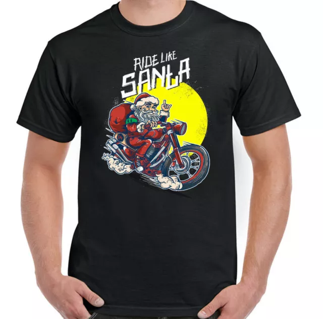T-shirt biker natalizio da uomo divertente moto da corsa come Babbo Natale