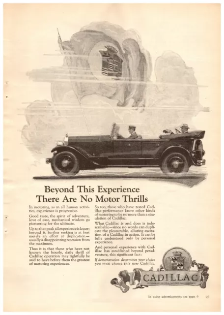1925 Cadillac Vintage Print Ad Beyond This Experience There Are No Motor Thrills