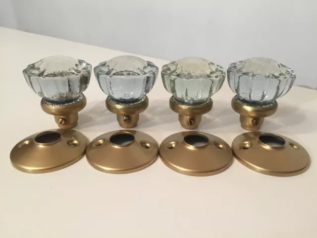 2 Pairs Antique Glass Door Knobs Handles and Plates