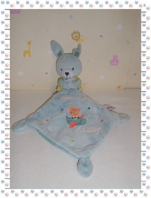 Doudou Peluche Lapin/Chien Bleu T-shirt Rayé Mouchoir Avion Ours  Pommette