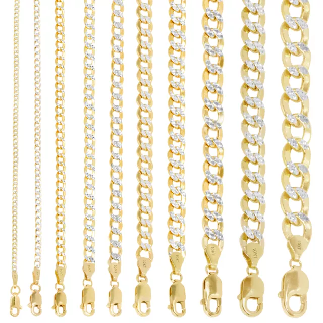 10K Yellow Gold 2mm-8.5mm Diamond Cut Pave Cuban Chain Necklace Bracelet 7"- 30"