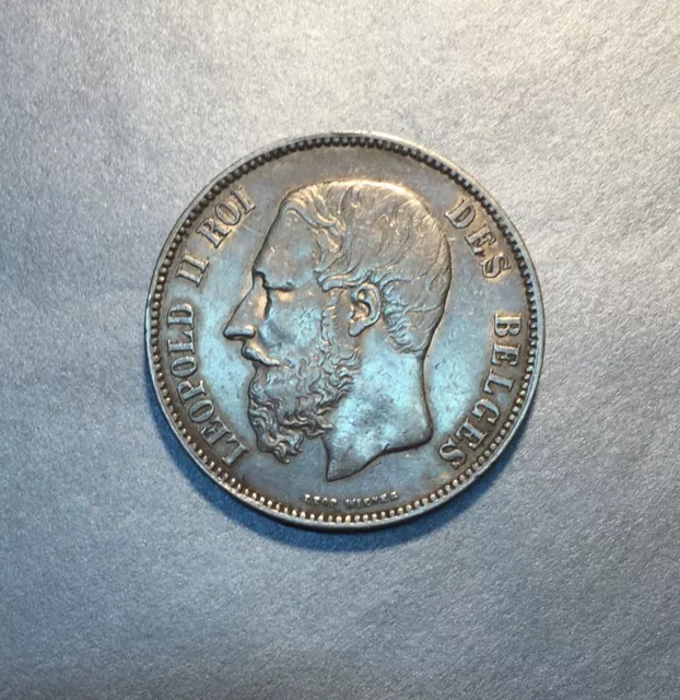 5 FRANCS 1869 BELGIQUE LEOPOLD II ROI de BELGES - MONNAIE en ARGENT.