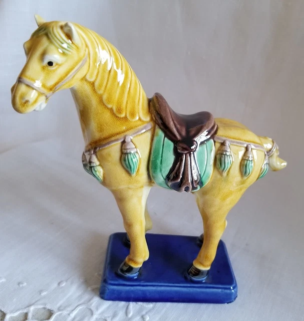 Vtg Chinese Tang Dynasty Style Sancai Glazed Horse Sculpture
