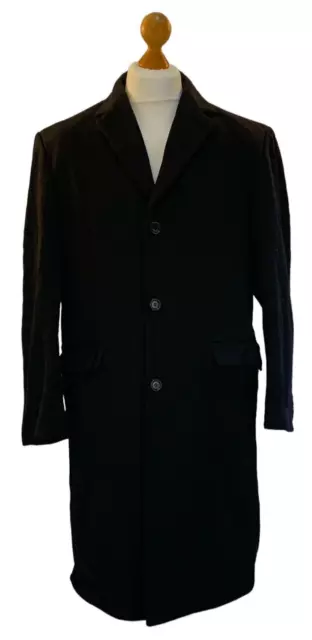 Marks & Spencer Trench Coat Mens Medium 38-40" Black Italian Fabric Wool Jacket