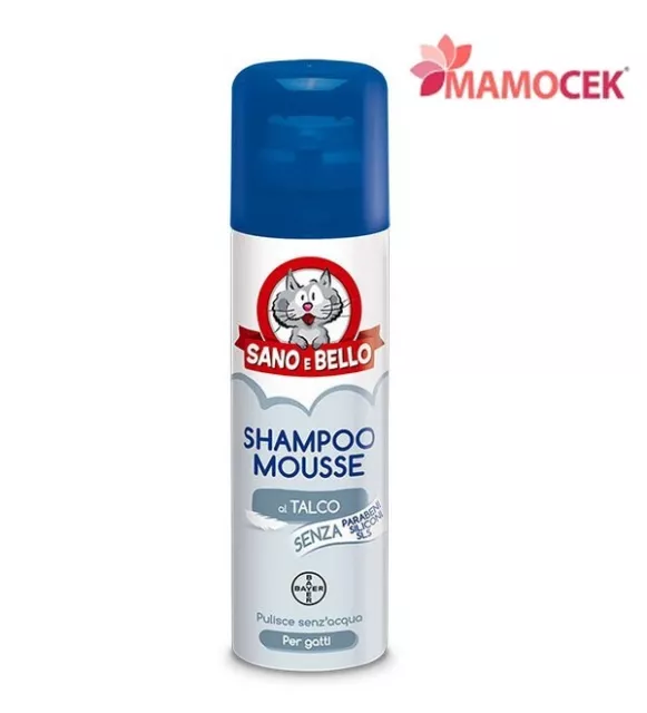 SHAMPOO MOUSSE a SECCO al TALCO SANO e BELLO BAYER per GATTI 200ml Nuova Formula