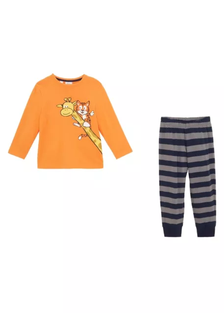 Jungen Pyjama Gr. 104/110 Orange Dunkelblau Rauchgrau Schlafanzug Hose Shirt Neu