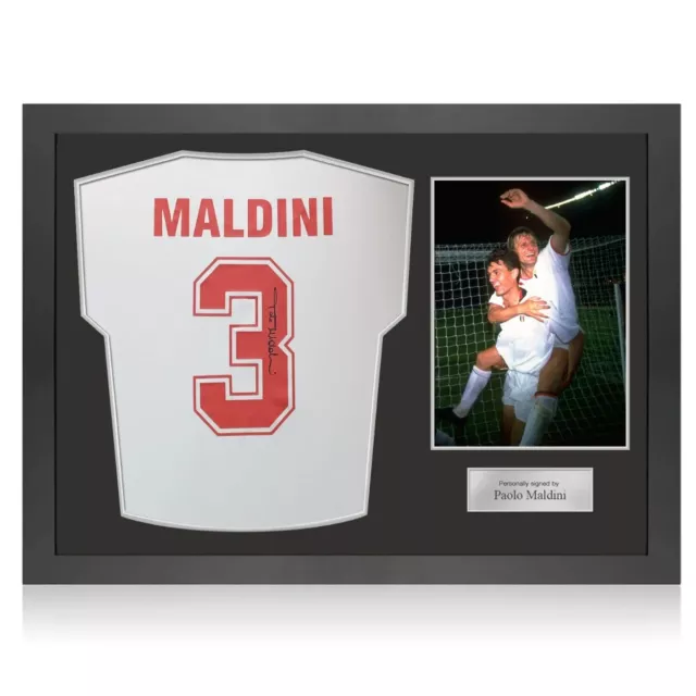 Maillot extérieur de l'AC Milan 1988 signé par Paolo Maldini. Cadre d'icône