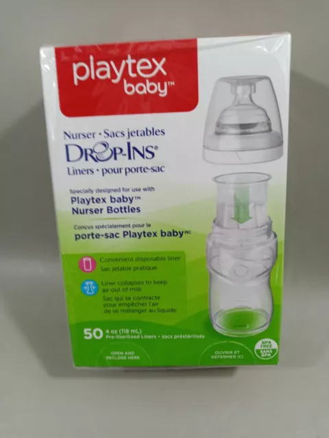 Playtex Baby Drop-Ins Liners Nurser Bottles 4 Oz 50 Count  NEW