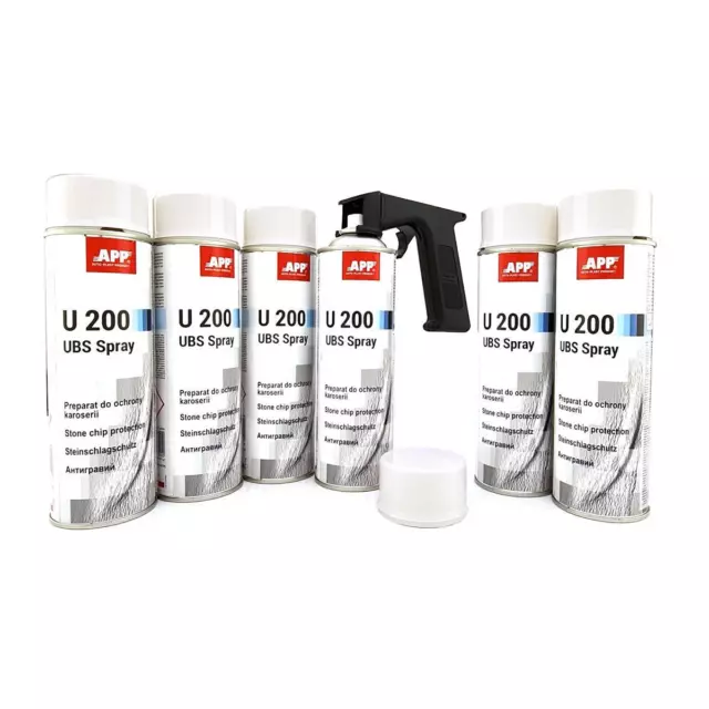 6x APP U200 Weiß Steinschlagschutz UBS Rostschutz 500ml Spray inkl Handgriff