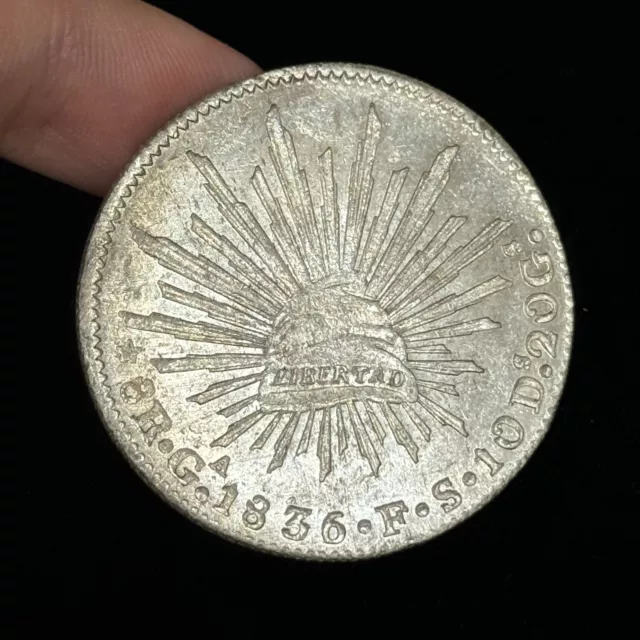 1836 Mexico Guadalajaro Mint FS First Republic Cap Rays Silver 8 Reales Coin