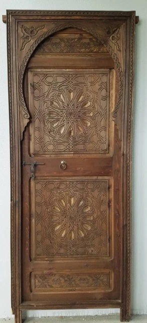 Dark brown Moorish riad door geometric hand carved interior door good for you