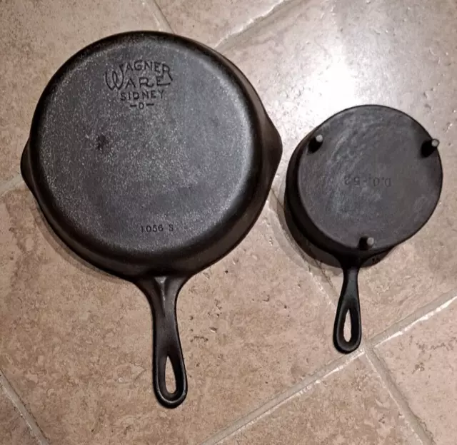 Wagner Ware #6 Skillet 1056S & D.O. 52 Miniature 3 footed skillet