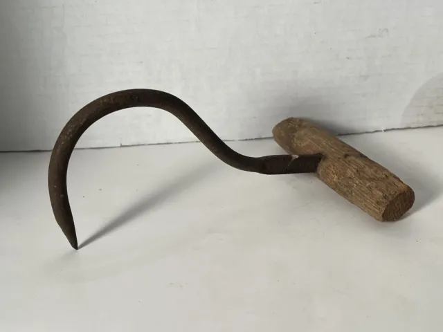 Antique Hook Hay Bale Type Primitive Farm Tool Wrought Iron Décor Hand Made