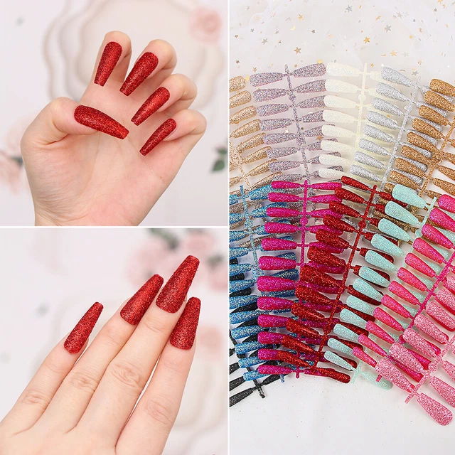long cercueil scintillant de faux clous Faux ongles Pointe des ongles Portable