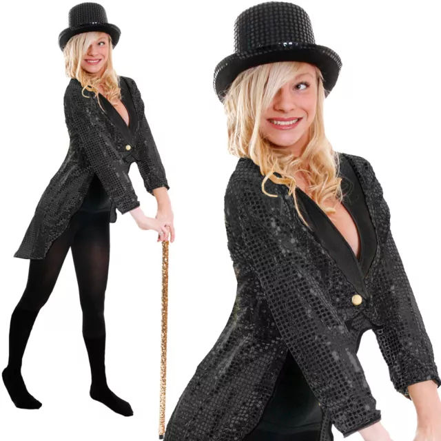 Black Sequin Tailcoat Unisex Cabaret Fancy Dress Circus Ringmaster Dance Costume