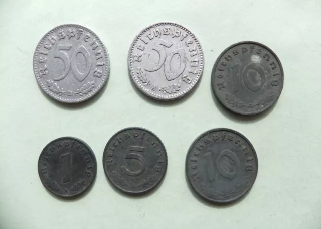 DEUTSCHLAND.   50 Pfennig 1941, 1943.  10pfennig 1940, 1941.  5pf 1941.  1pf 1940.