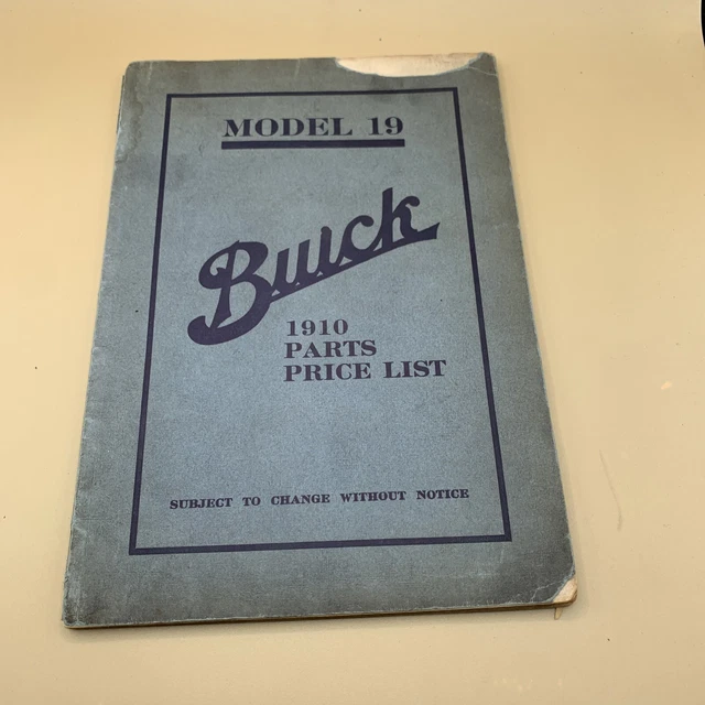 Vintage 1910  Buick Model 19 and 10 parts price list book