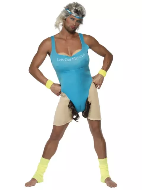 Lets Get Physical Work Out Funny 80'S Bodysuit Instructor Fancy Dress Costume