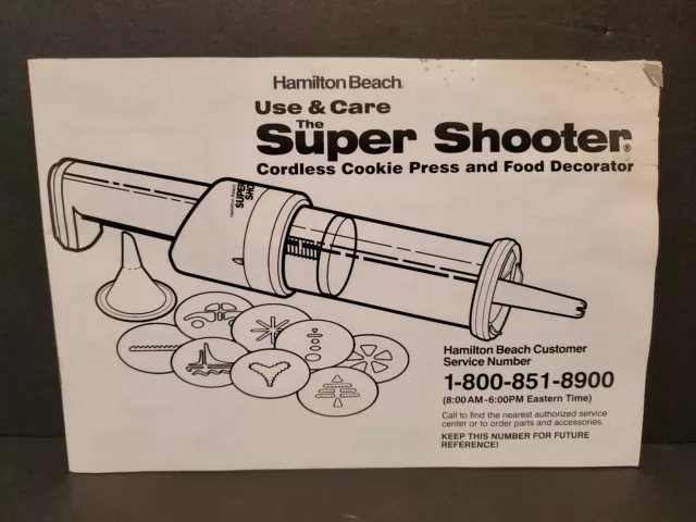 Hamilton Beach Super Shooter Manual Instruction Bookl For 80000 Cookie Press