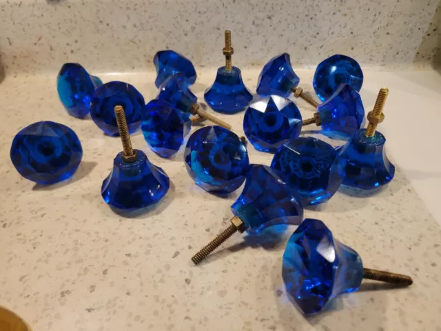 17 VTG Antique Blue Glass Door Knobs