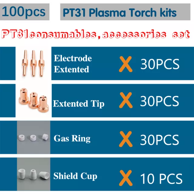 100pcs PT-31 CT312 LG-40 CUT 40/50 plasma consumable extented kits Accessories