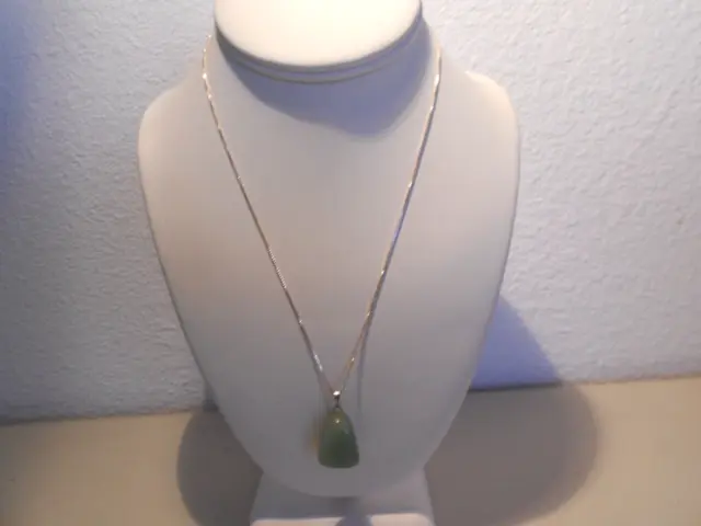 17mmx20mm green nephite jade pendant/ silver necklace