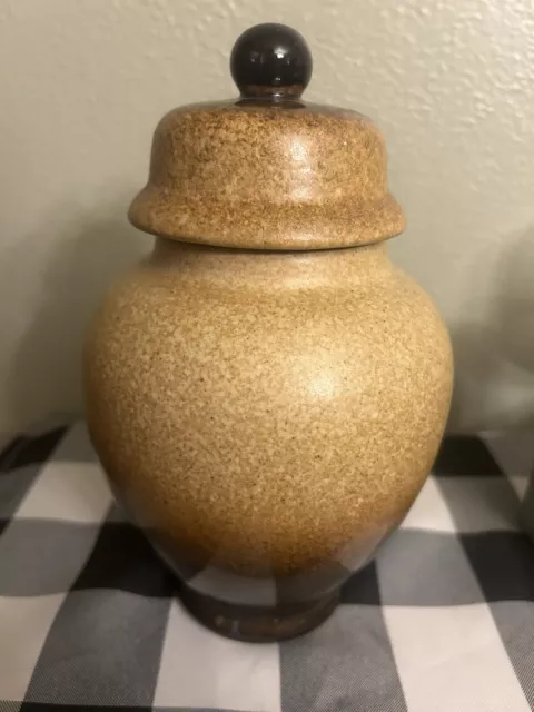 Brown Speckled Pottery Ginger Jar With Lid