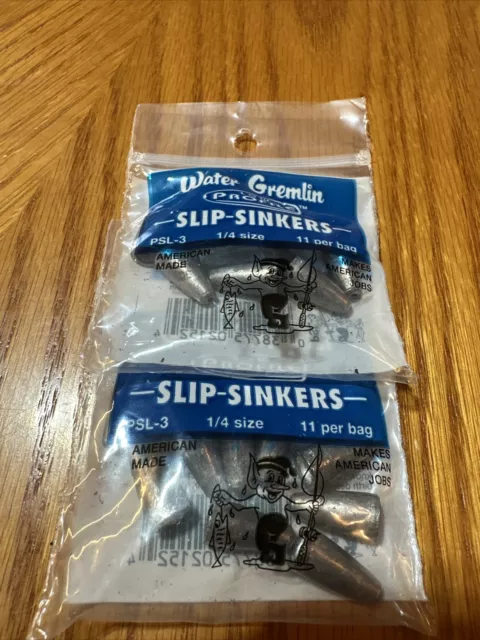 Water Gremlin Low Profile Slip Sinkers, Zip Lip Packs, Sizes 0 to