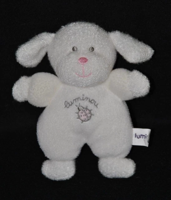 Peluche doudou chien LUMINOU coccinelle rose brodée grelot hochet 18 cm NEUF