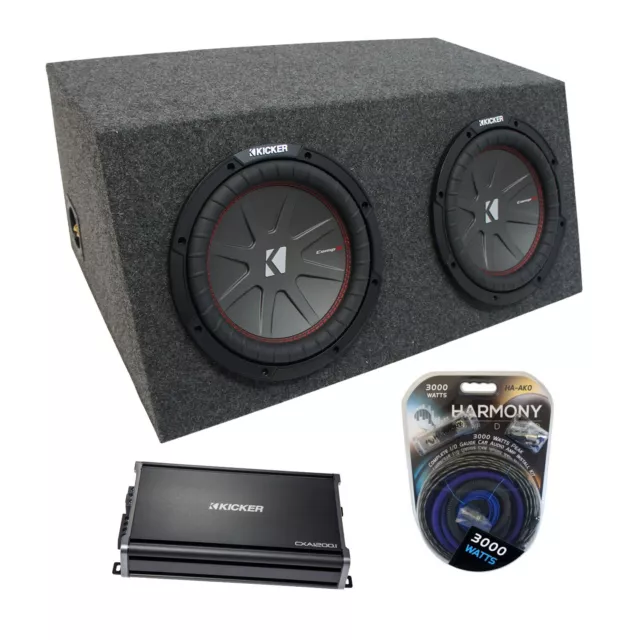 Car Stereo Hatchback Sealed Dual 15" Kicker CompR CWR15 Sub Box CX1200.1 Amp