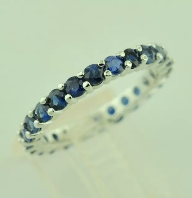 14k  White gold Natural Blue Sapphire Eternity Ring  September Birthstone size 8