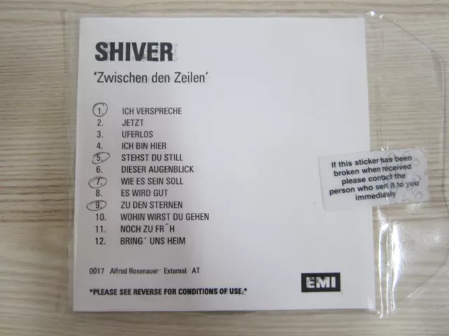 Cd / Shiver / Zwischen Den Zeilen   / Promo / Muster / Rarität /