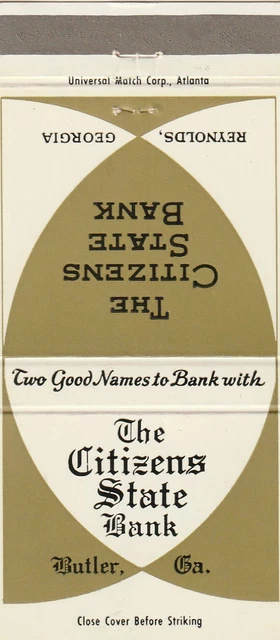 Vintage Matchbook Cover. The Citizens State Bank. Butler, Ga.